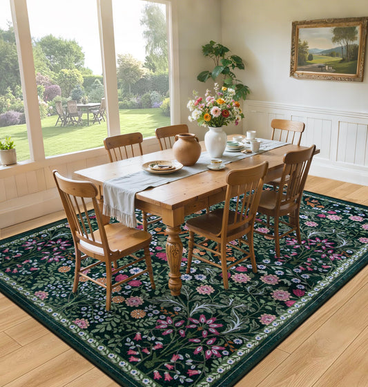 Lukyamzn 8x10 Area Rug for Living Room, Floral Washable Vintage Low Pile Soft Non-Slip Carpet for Bedroom & Dining