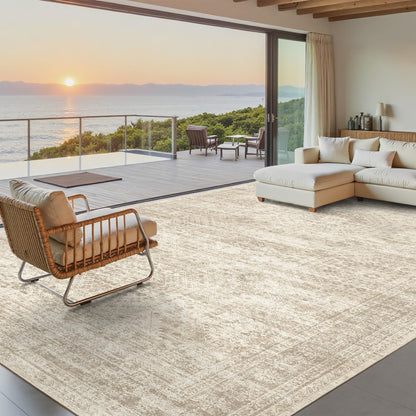 Lukyamzn Washable Area Rug 8x10, Soft Vintage Beige Rug for Living Room Bedroom, Non-Slip Stain-Resistant Large Area Carpet