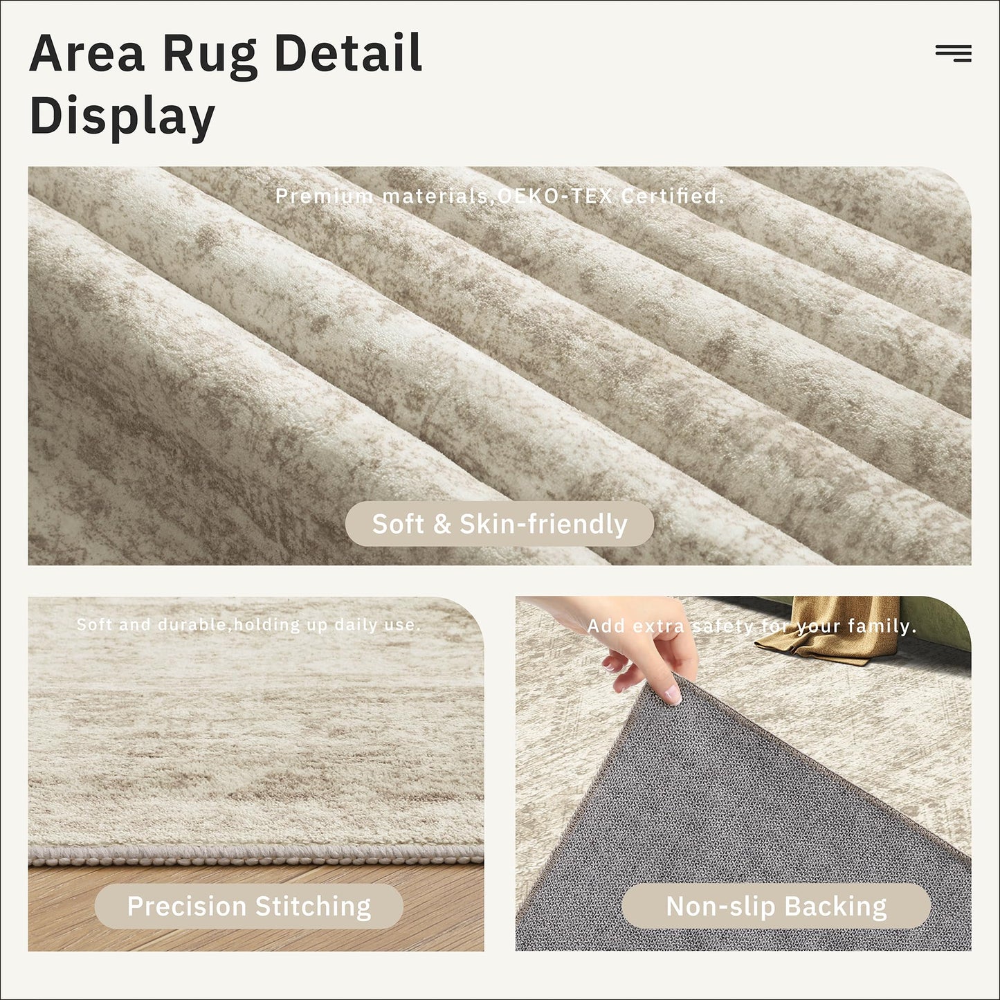 Lukyamzn Washable Area Rug 8x10, Soft Vintage Beige Rug for Living Room Bedroom, Non-Slip Stain-Resistant Large Area Carpet