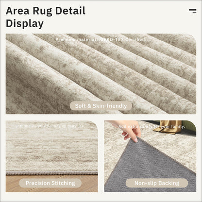 Lukyamzn Washable Area Rug 8x10, Soft Vintage Beige Rug for Living Room Bedroom, Non-Slip Stain-Resistant Large Area Carpet