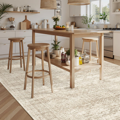 Lukyamzn Washable Area Rug 8x10, Soft Vintage Beige Rug for Living Room Bedroom, Non-Slip Stain-Resistant Large Area Carpet