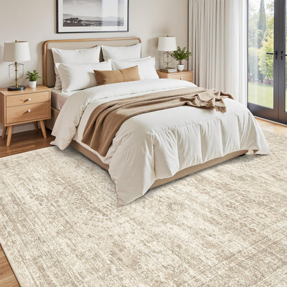 Lukyamzn Washable Area Rug 8x10, Soft Vintage Beige Rug for Living Room Bedroom, Non-Slip Stain-Resistant Large Area Carpet
