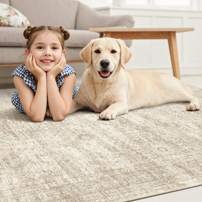 Lukyamzn Washable Area Rug 8x10, Soft Vintage Beige Rug for Living Room Bedroom, Non-Slip Stain-Resistant Large Area Carpet