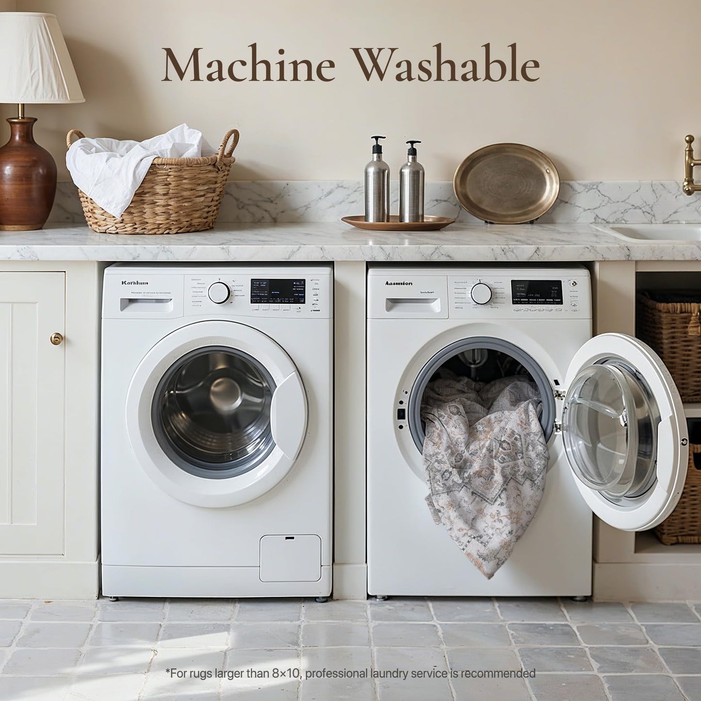 Lukyamzn 10x14 Area Rug for Living Room, Non Slip Washable Vintage Low Pile Chenille Carpet, Lightweight Soft Large Rug for Bedroom & Dining