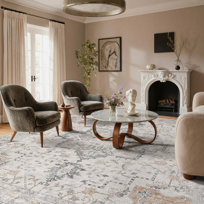 Lukyamzn 10x14 Area Rug for Living Room, Non Slip Washable Vintage Low Pile Chenille Carpet, Lightweight Soft Large Rug for Bedroom & Dining