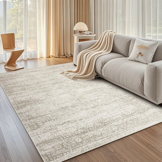 Lukyamzn Washable 5x7 Area Rug for Living Room, Bedroom & Dining, Ultra Soft Faux Wool Low-Pile Vintage Carpet, Non-Slip Beige Cream