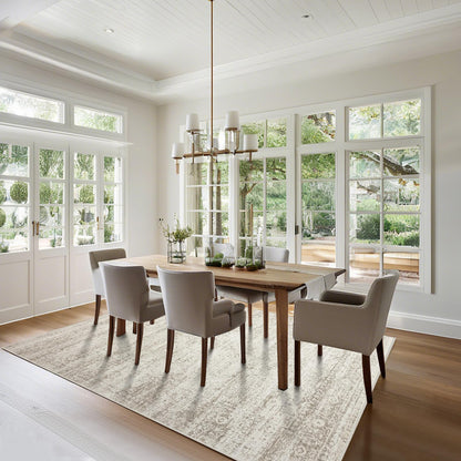 Lukyamzn Washable 5x7 Area Rug for Living Room, Bedroom & Dining, Ultra Soft Faux Wool Low-Pile Vintage Carpet, Non-Slip Beige Cream