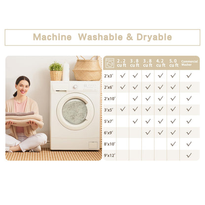 Lukyamzn Washable 5x7 Area Rug for Living Room, Bedroom & Dining, Ultra Soft Faux Wool Low-Pile Vintage Carpet, Non-Slip Beige Cream