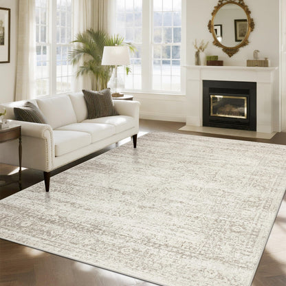 Lukyamzn Washable 8x10 Area Rug, Ultra Soft Faux Wool Vintage Low-Pile Carpet, Non-Slip Large Retro Rug for Living Room Bedroom Home